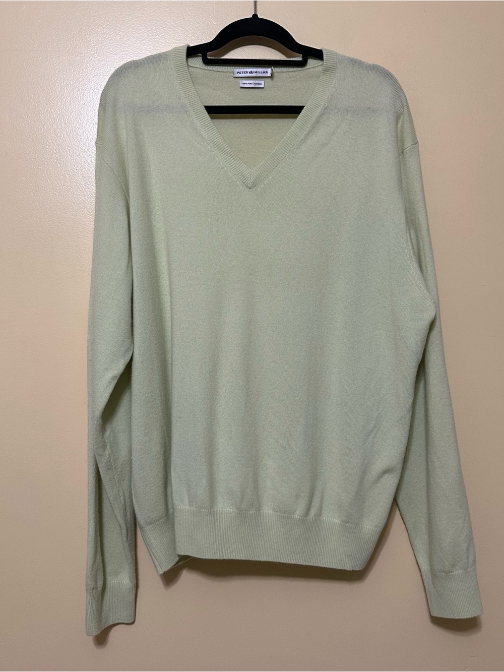 Peter Millar 100% Cashmere V-neck Pale Green Sweater Men XXL
